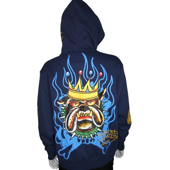 Ed Hardy Men's Panther Bulldog‎ Midnight Blue Hoodie Sizes L & XL - Picture 9 of 16